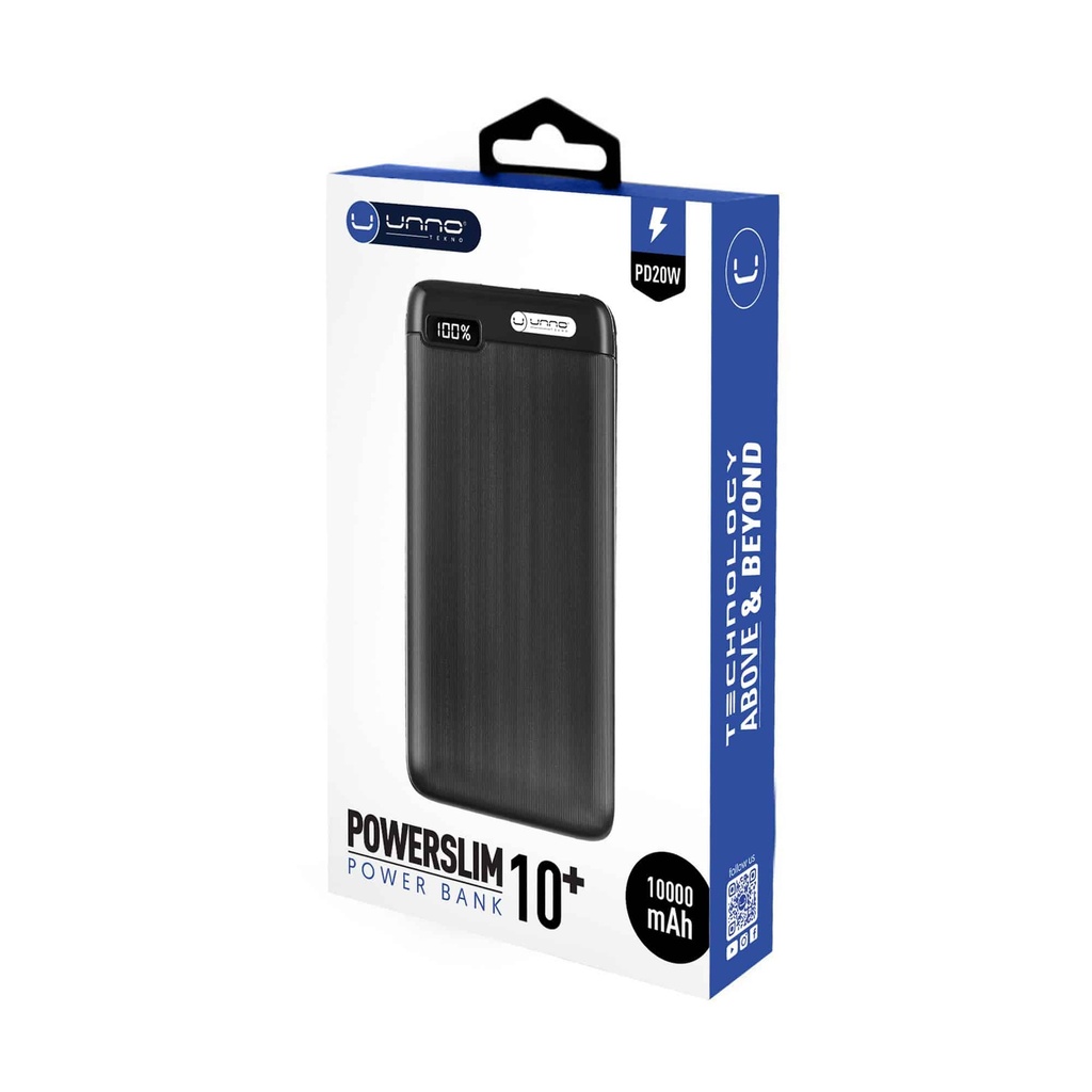 POWER BANK | UNNO TEKNO | POWER SLIM | PB2310BK | 10000MAH | USB-C | 2X USB-A
