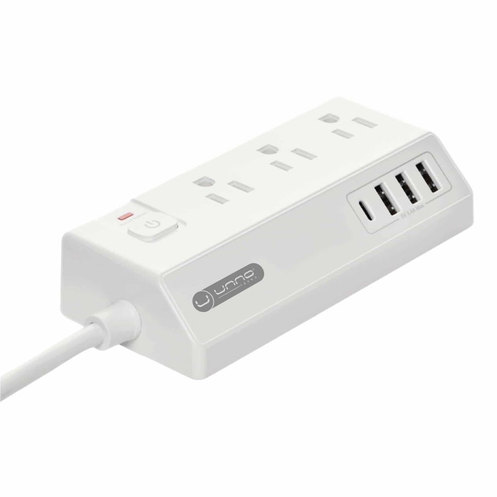 REGLETA | UNNO TEKNO | 6 TOMAS | 120V | P5-15R (3) + USB A (3) + USB C (1) | PW5083WT