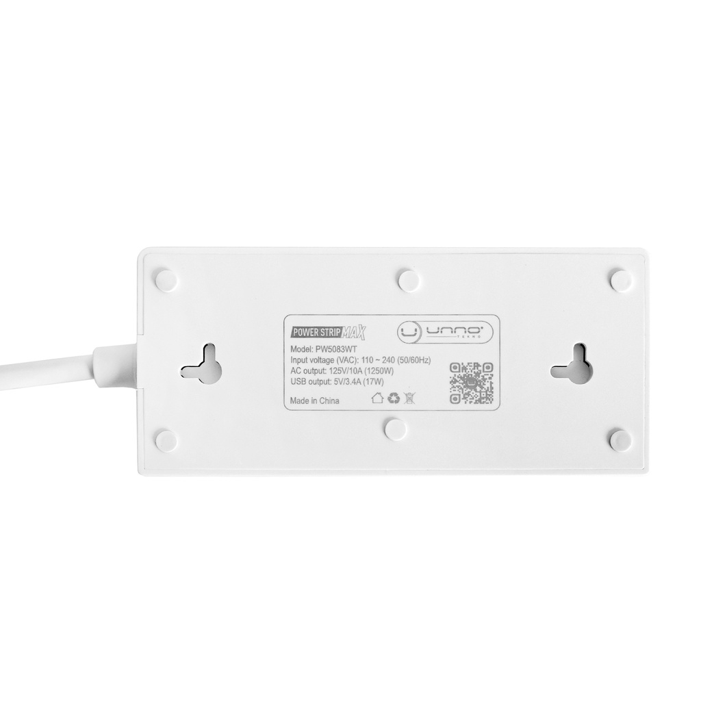 REGLETA | UNNO TEKNO | 6 TOMAS | 120V | P5-15R (3) + USB A (3) + USB C (1) | PW5083WT