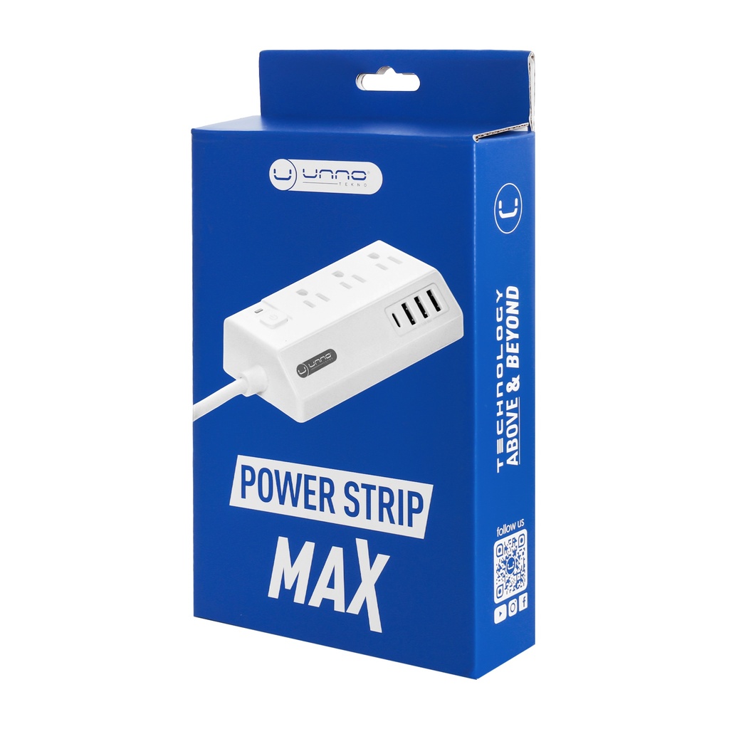 REGLETA | UNNO TEKNO | 6 TOMAS | 120V | P5-15R (3) + USB A (3) + USB C (1) | PW5083WT