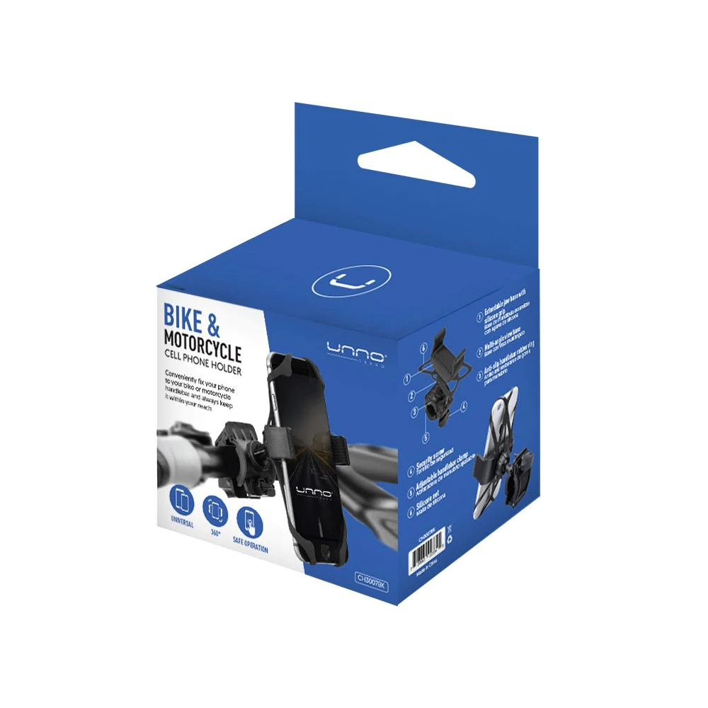 SOPORTE TELEFONO | UNNO TEKNO | PASE PARA MOTO AJUSTABLE | NEGRO | CH3007BK