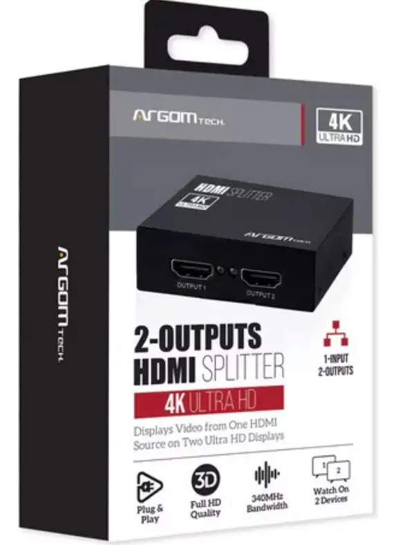 SPLITTER | ARGOM | HDMI | 2 EN 1 | 4K | ULTRA HD | FULL HD | 3D | 340MHZ | ARG-AV-5110