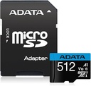 MEMORIA MICRO SD | ADATA | PREMIER | 512GB | MICROSD XC | UHS-I | CLASE 10 CON ADAPTADOR