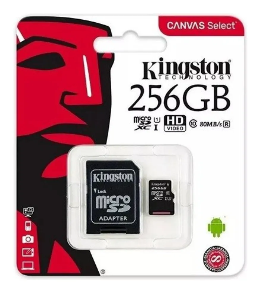 MEMORIA MICRO SD | KINGSTON | 256GB | CANVAS | SELECT CLASE A | C|ADAPTADOR
