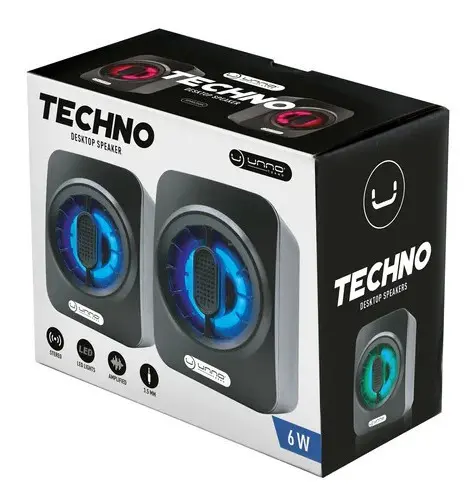 CORNETA UNNO TEKNO SP9025BK TECHNO ESTEREO 6W NEGRO LED