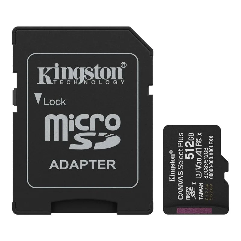 MEMORIA MICRO SD | KINGSTON | 512GB | MICROSD CLASE 10 | CON ADAPTADOR 100MBPS