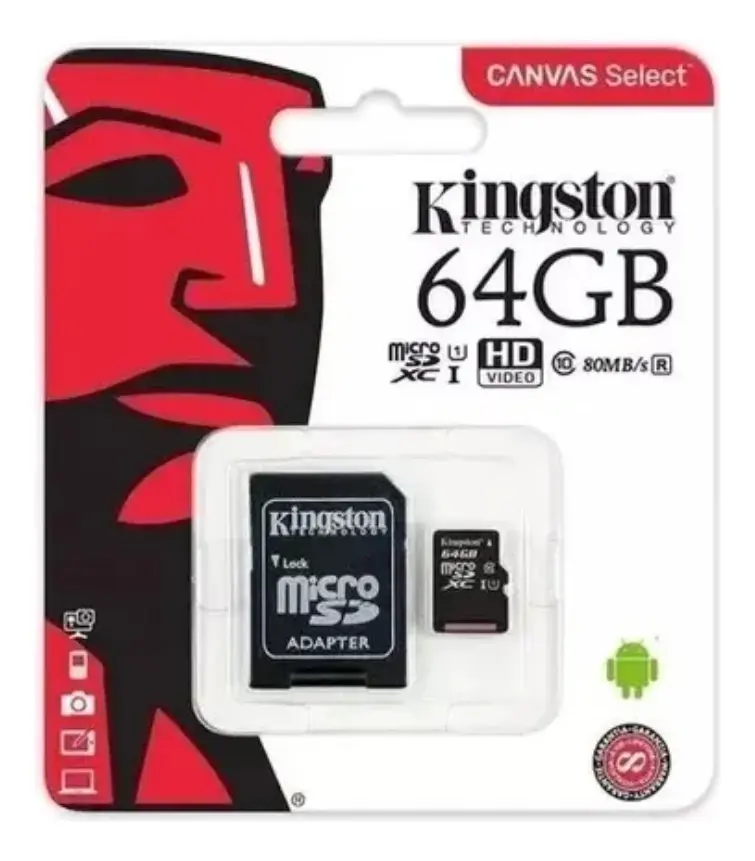 MEMORIA MICRO SD | KINGSTON | 64GB | CANVAS SELECT CLASE 10 | C|ADAPTADOR