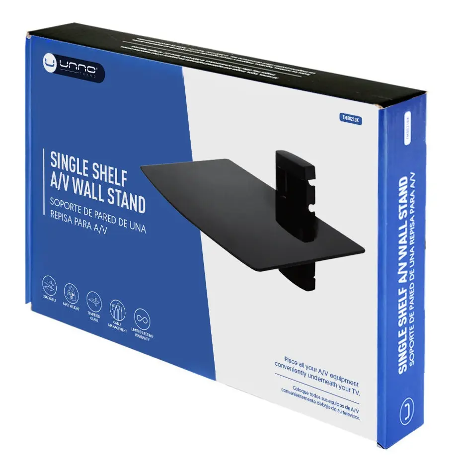 BASE DE PARED | UNNO TEKNO | REPISA MODULAR | VIDRIO TEMPLADO | 10KGS | TM8021BK