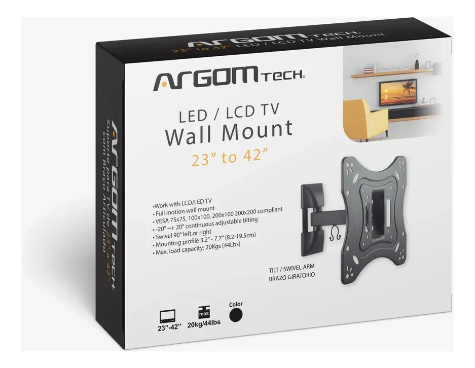 BASE PARED | ARGOM | PARA TV | 23" A 42" | INCLINACION | HASTA 30 KG | ARG-BR-1501