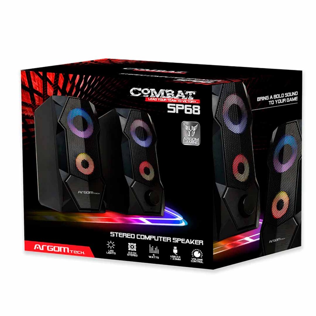 CORNETAS ARGOM GAMING COMBAT S68 | 5W | USB | RGB | USB | NEGRO