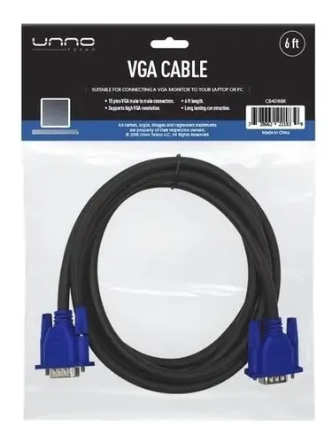 CABLE | UNNO TEKNO | CB4016BK | VGA | 15 PINES | 1.8M | MACHO MACHO