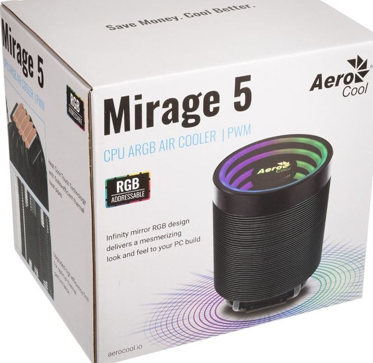 CPU COOLER AEROCOOL MIRAGE 5 | ARGB | 4 PINES | 230W | SOPORTA INTEL LGA2066 | AM5 | NEGRO