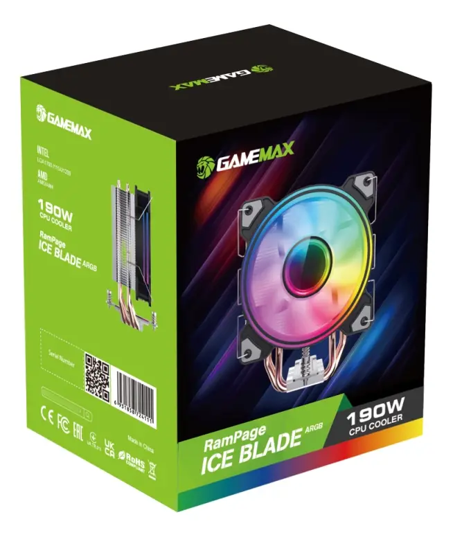 CPU COOLER GAMEMAX ICE BLADE | TORRE 4 TUBOS TDP | 190W | FRGB INTEL LGA1851 | 1700 | 1200 | 775 | 1150 | 1151 | 1155 | 1156