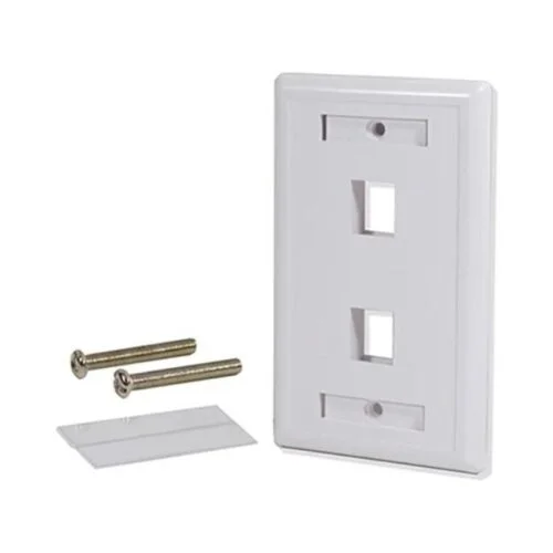 FACE PLATE | DOBLE | 2 TOMAS | BLANCO | QNET | CON ETIQUETA E ICONOS | QNETFP02
