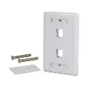 FACE PLATE | DOBLE | 2 TOMAS | BLANCO | QNET | CON ETIQUETA E ICONOS | QNETFP02