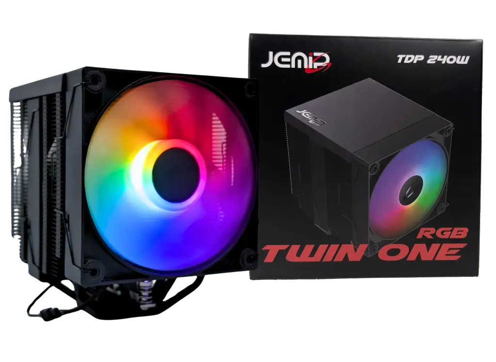 CPU FAN COOLER JEMIP GAMING TWIN ONE RGB | TORRE 6 TUBOS | TDP 240W | FULL INTEL | AMD | AM4 | NEGRO