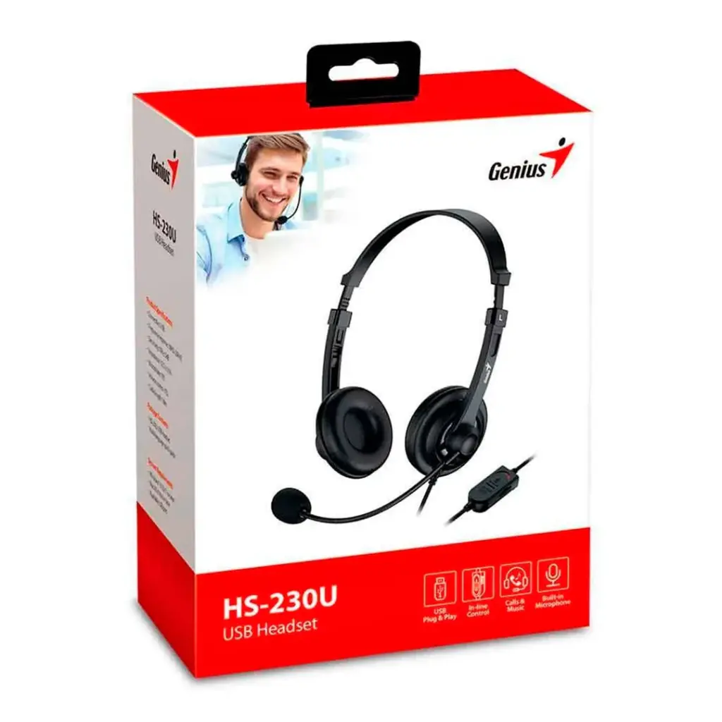 AUDIFONO CON MICROFONO GENIUS HS-230U | CONTROL DE VOLUMEN | USB-A | NEGRO