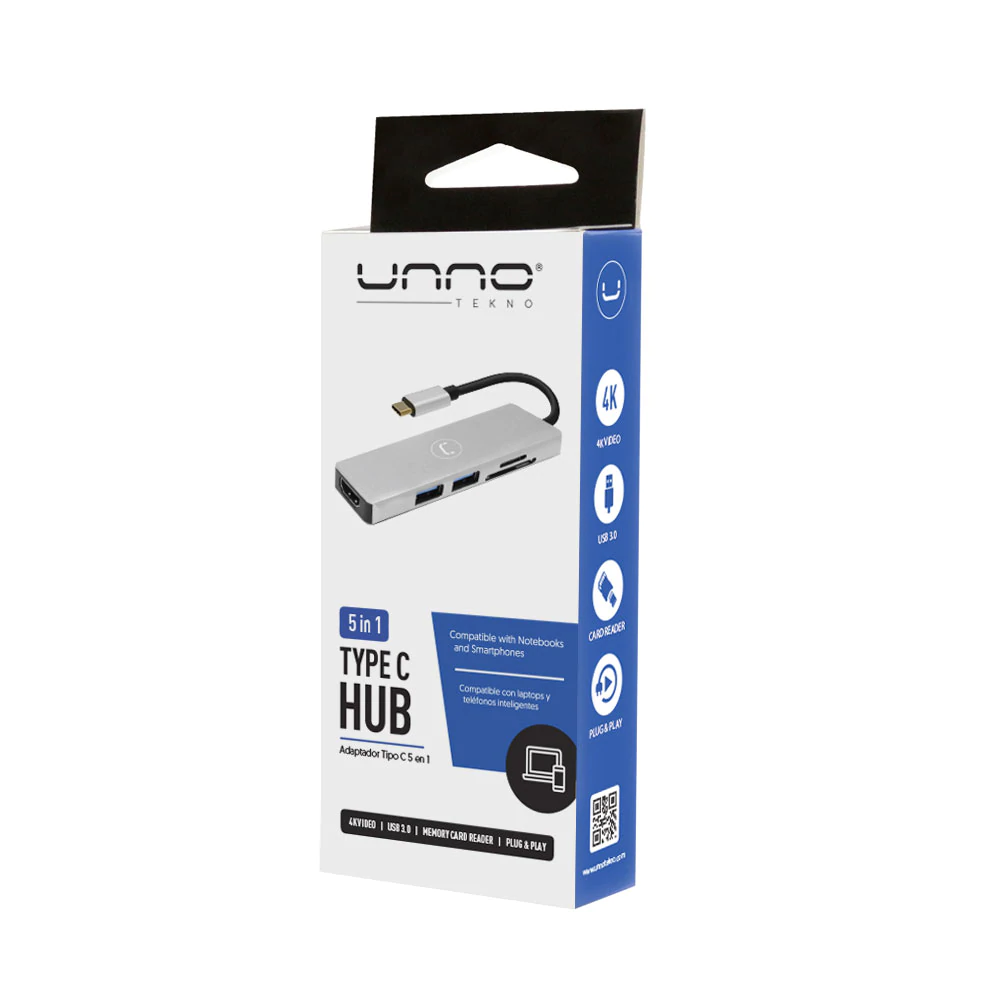 HUB | MINI | UNNO TEKNO | TIPO C | 5 PUERTOS HDMI | 4K | HB1104SV