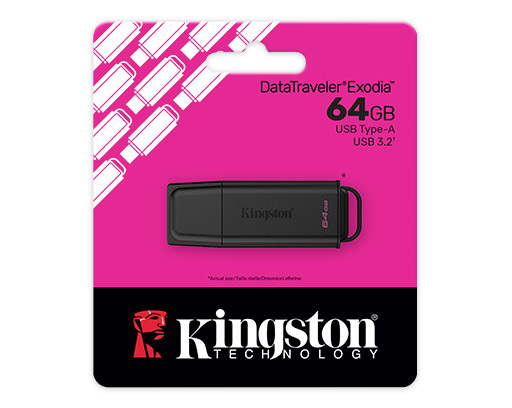 FLASH DRIVE KINGSTON 64GB/ USB 3.2/ DATA TRAVELER/ EXODIA/ NEGRO / DTXG2/64GB