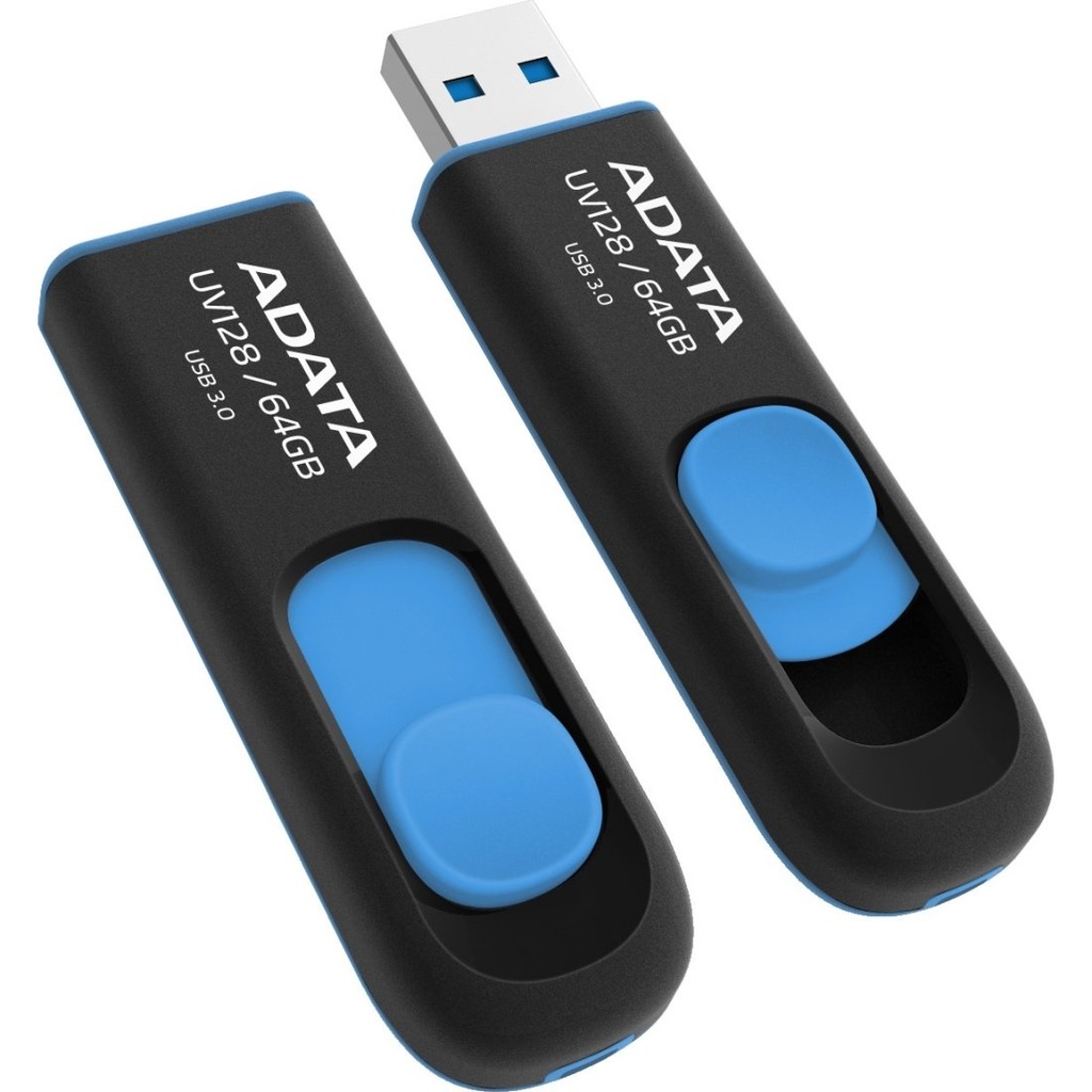 PENDRIVE | ADATA | UV128 | 64GB | USB 3.0 | COLOR AZUL | RETRACTIL | AUV-128-64G-RBE