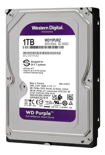 DISCO DURO | WD | PURPURA | PARA VIGILANCIA | CCTV | 1TB | 5400RPM | 64 MB | WD11PURZ