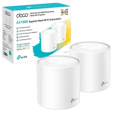 ROUTER TPLINK DECO AX1800 WHOLE HOME MESH WIFI SYSTEM DUALBAND WIFI 6 2 PACK DECO-X20-2P