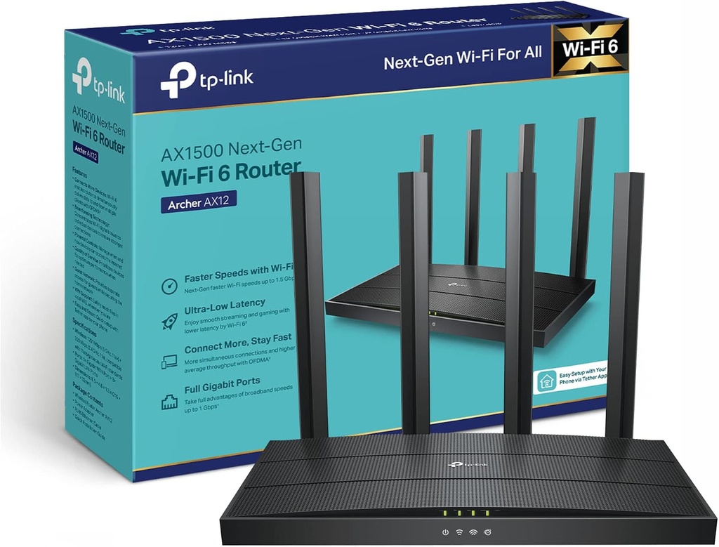 ROUTER TPLINK WIRELESS ARCHER-AX12 | AX1500 | WIFI6 | FULL GIGABIT | 4 ANTENAS