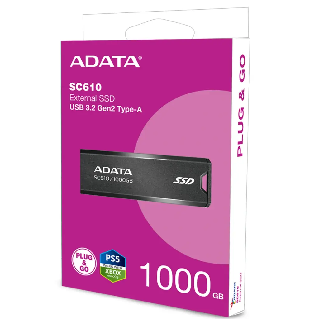 DISCO SOLIDO | EXTERNO | ADATA | SC610 | 1TB | USB 3.2 | 550MBPS | 500GPS | NEGRO-ROJO