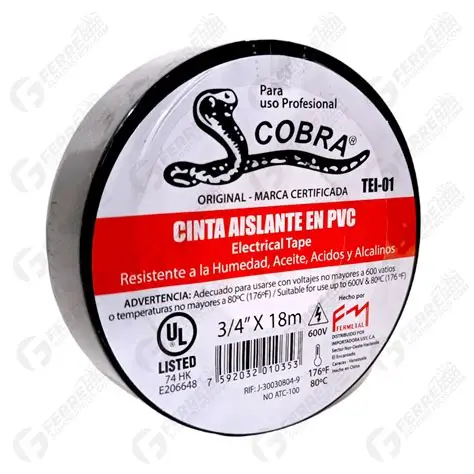TEIPE NEGRO COBRA PVC TROQUELADO FERMETAL 8MTS 3/4" TEI-01 CINTA AISLANTE EN PVC