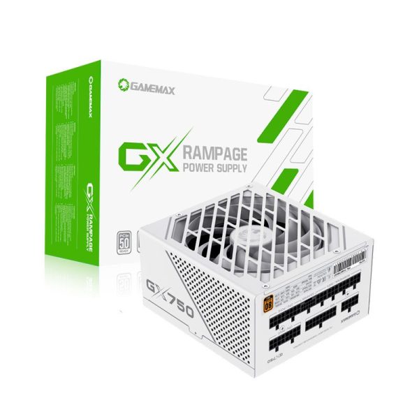 FUENTE DE PODER | CERTIFICADA | GAMEMAX | 750W | GAMING | GX-750 PRO WH | 80 PLUS GOLD | ATX 3.1 APFC | 12V | 13.5CM | FULL MODULAR | BLANCO