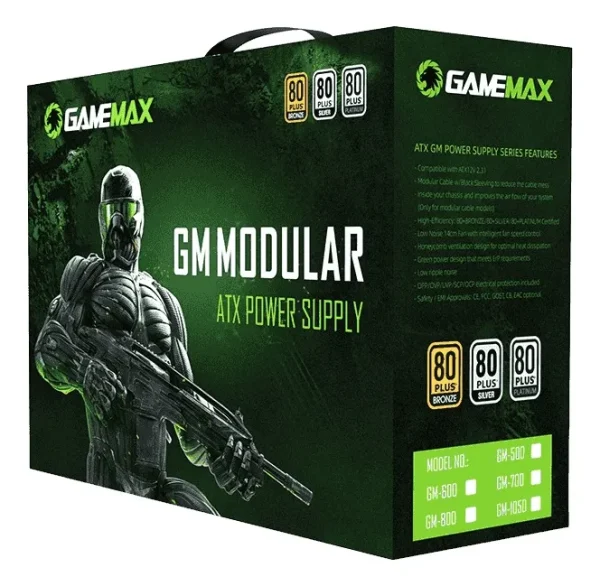FUENTE DE PODER | GAMEMAX | 800W | GAMING GX800 | 80+ GOLD | ATX APFC | 12V | 100-240V | NEGRO