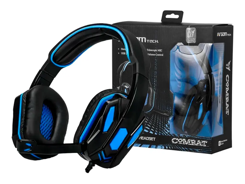AUDIFONOS CON MICROFONO ARGOM GAMING COMBAT | USB 2.0 | NEGRO-AZUL | ARG-HS-2845BK