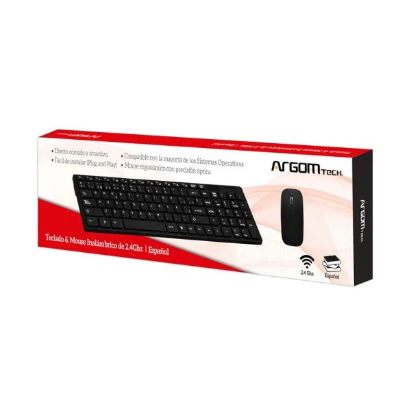 KIT TECLADO Y MOUSE | ARGOM | 1000DPI | 3 BOTONES | MULTIMEDIA | ESPAÑOL | INALAMBRICO | NEGRO | ARG-KB-7436