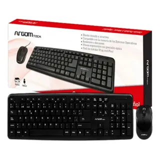 KIT TECLADO Y MOUSE | ARGOM | 800DPI | 3 BOTONES | MULTIMEDIA | ESPAÑOL | USB | NEGRO | ARG-KB-7418
