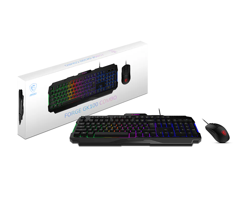 KIT TECLADO Y MOUSE | MSI | GAMING FORGE | GK100 | 6400DPI | 7 BOTONES | INGLES | USB | RGB | NEGRO