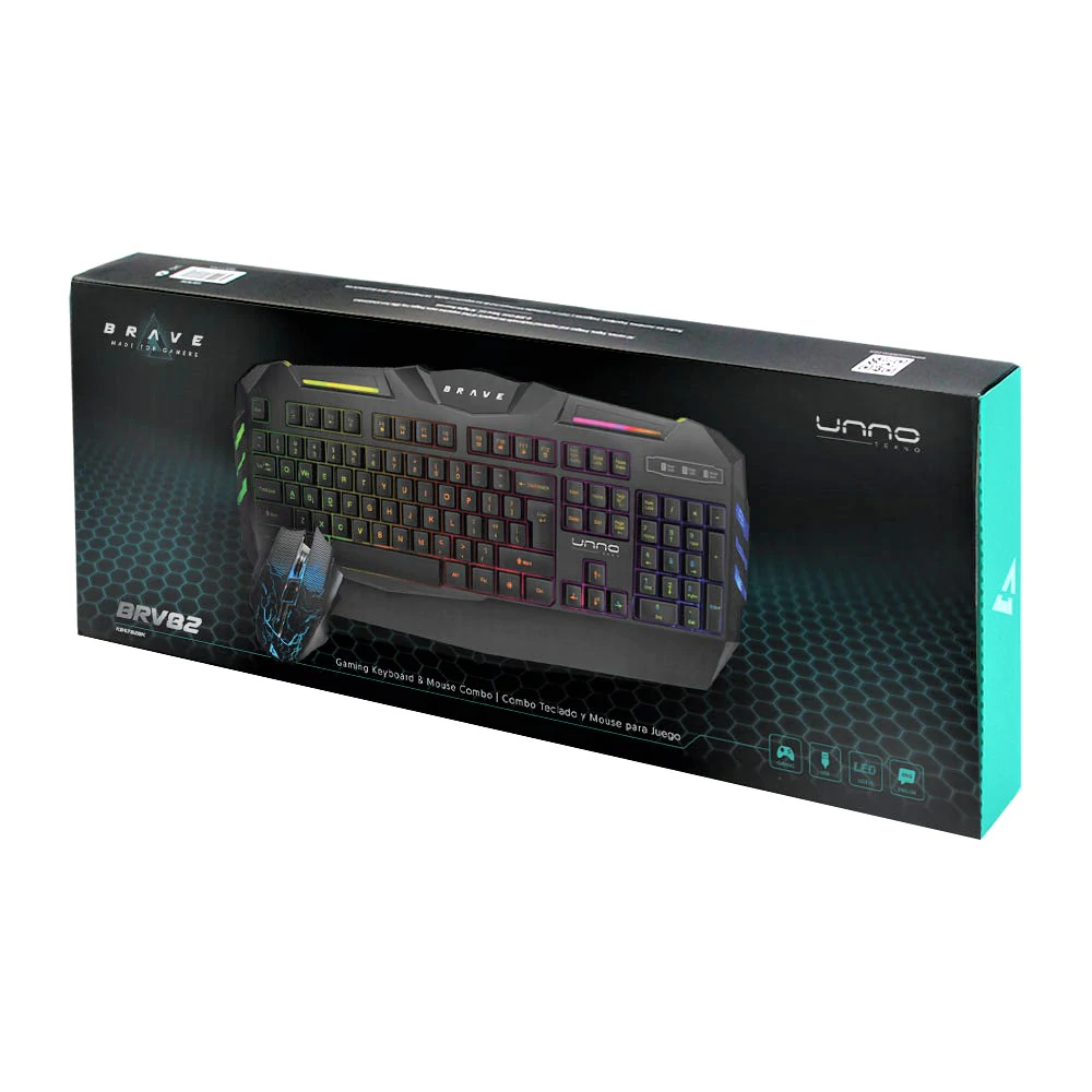 KIT TECLADO Y MOUSE | UNNO TEKNO | GAMING BRAVE | USB | OPTICO | KB6782BK