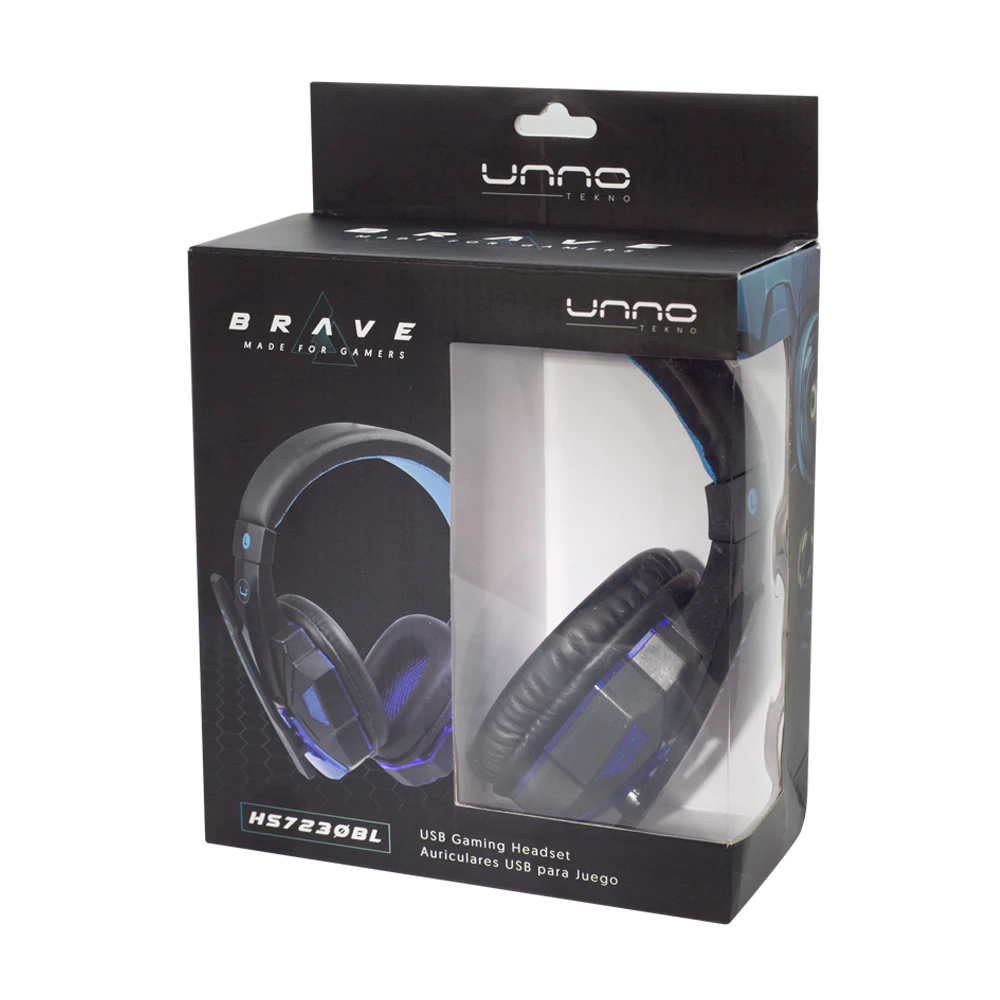 AUDIFONOS UNNO TEKNO GAMING BRAVE MICROFONO 3.5 USB LUCES AZUL HS7230BL