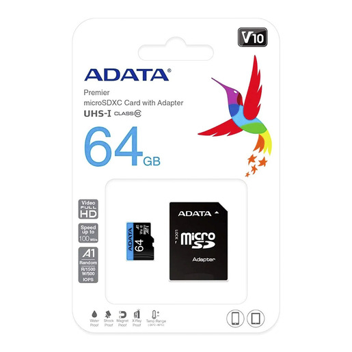 MEMORIA MICROSD | ADATA | 64GB | CLASE 10 | CON ADAPTADOR | AUSDX64GUICL10A