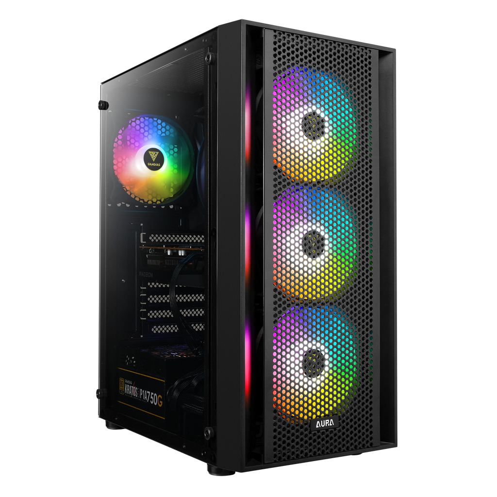 CASE GAMDIAS GAMING AURA GC2 ATX | 3X USB | AUDIO HD | 4X FAN ARGB 12CM | FRONTAL MALLA | LATERAL VIDRIO | NEGRO