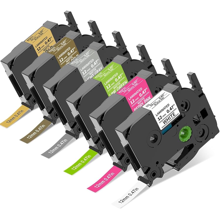 CINTA ETIQUETADORA BROTHER P-TOUCH TZE 0.472 IN X 0.47 LAMINADA TZ 1/2 PULGADAPT-D210 D220 H110 1000 1280 D400 PACK 6   