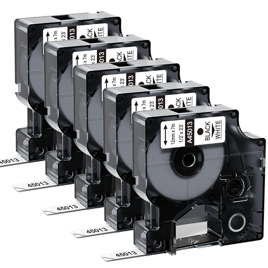 CINTA ETIQUETADORA | DYMO | D1 45013 | 1/2 PULGADA | X 23 PIES | NEGRO SOBRE BLANCO | A45013 | S0720530 | PACK 6