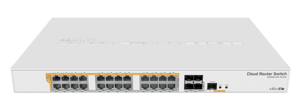 CLOUD ROUTER SWITCH MIKROTIK CRS328-24P-4S+RM 24 PUERTOS GIGABIT POE PASIVO Y 802.3AF CAPA 3 ADMINISTRABLE