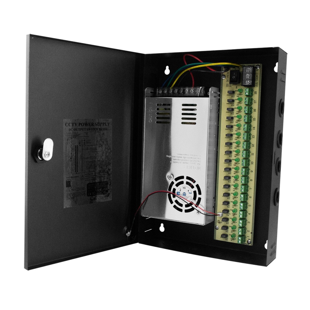 FUENTE DE PODER CENTRALIZADA 12V 30 AMPER 18 CANALES CERTIFICADA NEGRA STC-FC30A18CHC