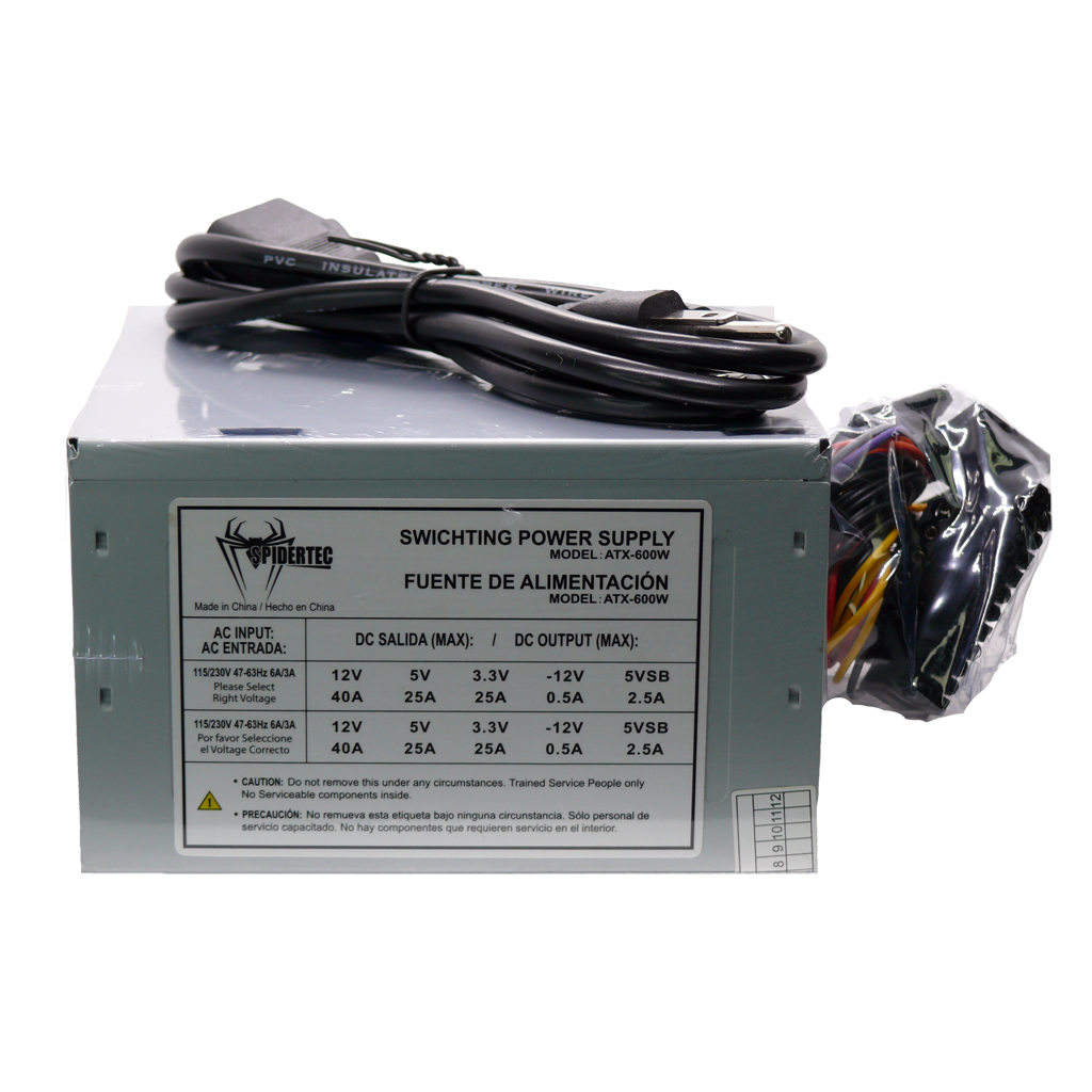 FUENTE DE PODER SPIDERTEC 600W SATA ATX 2.2| 20+4 ATX-600W