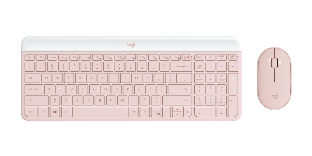 KIT TECLADO Y MOUSE LOGITECH SLIM MK470 | 1000DPI | 3 BOTONES | INALAMBRICO | ESPAÑOL | USB | ROSADO