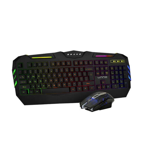 KIT TECLADO Y MOUSE UNNO TEKNO GAMING BRAVE USB OPTICO KB6782BK