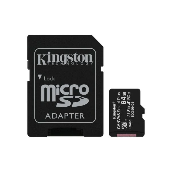 MEMORIA MICRO SD KINGSTON 64GB CANVAS SELECT CLASE 10 C|ADAPTADOR