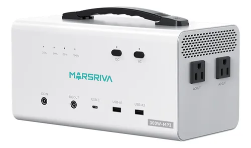 MINI CENTRAL ELECTRICA MARSRIVA 300W CAPACIDAD 153.6 WH 12.8V 12.000MAH BATERIA LITIO PUERTO USB|A USB|C 2 NEMA 110V