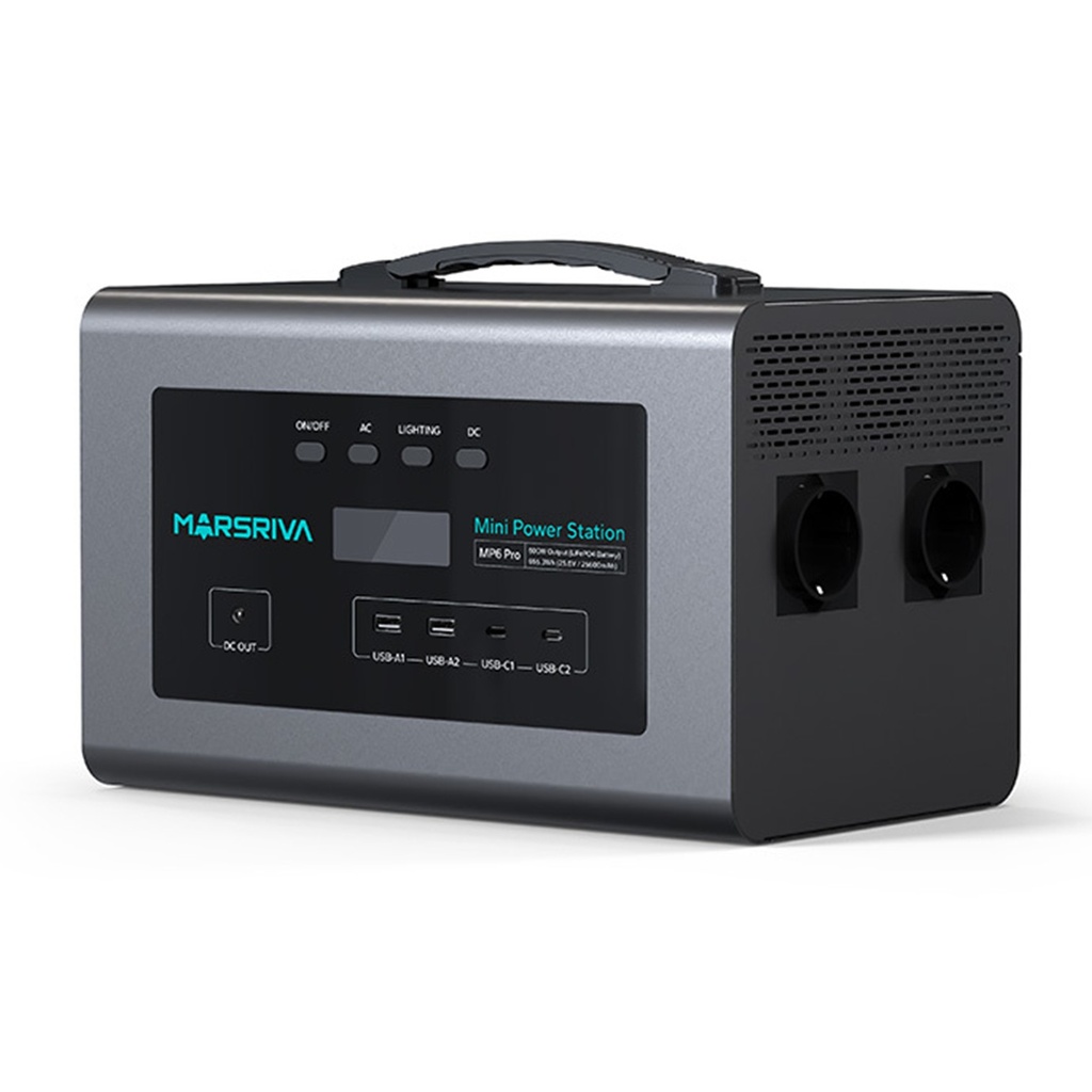 MINI CENTRAL ELECTRICA MARSRIVA MP6PRO-600W | 600W CAPACIDAD 655.3 WH 25.6V 25.600MAH BATERIA LITIO PUERTO USB|A USB|C 2