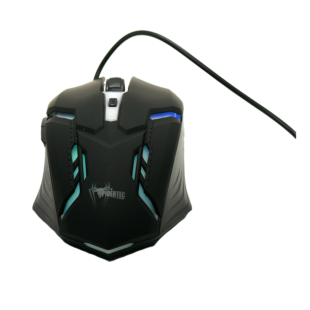 MOUSE SPIDERTEC OPTICO 6 BOTONES 1600DPI USB NEGRO RGB GM-03